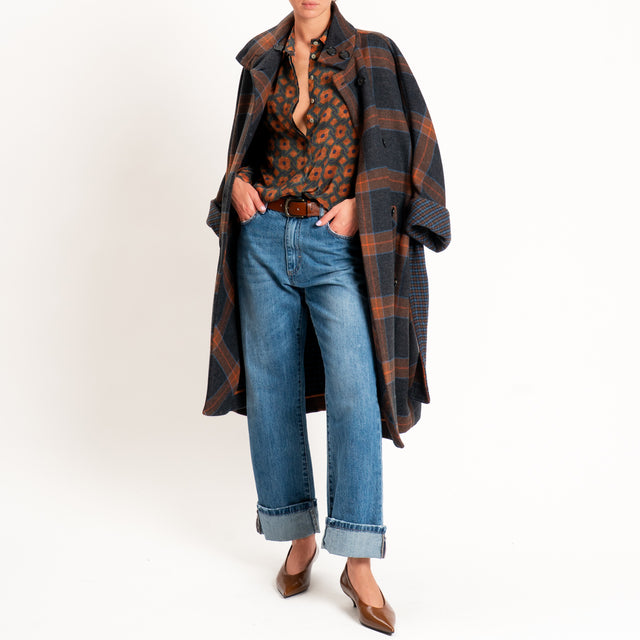 Wu'side-Camicia fantasia geometrica - ruggine/blu/militare