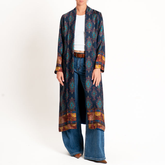 Wu'side-Kimono lungo fantasia paisley - blu/ottanio