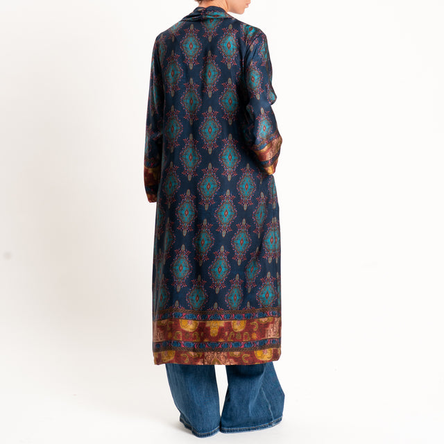 Wu'side-Kimono lungo fantasia paisley - blu/ottanio