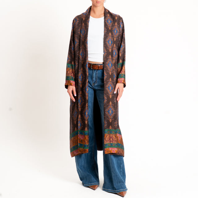 Wu'side-Kimono lungo fantasia paisley - caffe/royal
