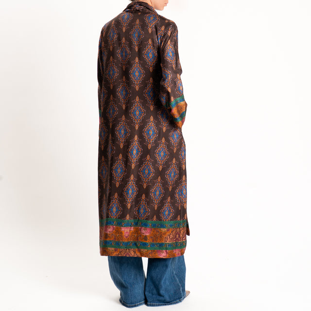 Wu'side-Kimono lungo fantasia paisley - caffe/royal