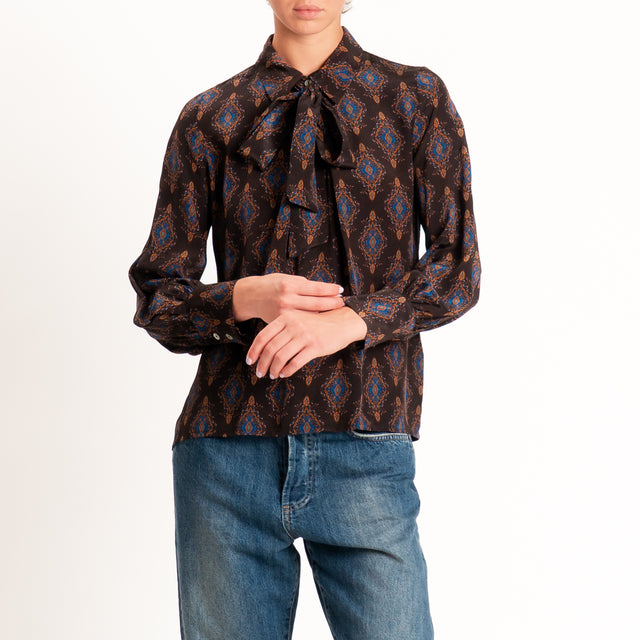 Wu'side-Camicia fantasia paisley con fiocco - caffe/royal