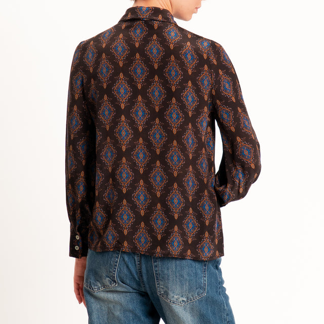Wu'side-Camicia fantasia paisley con fiocco - caffe/royal