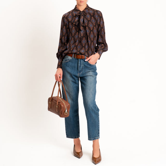 Wu'side-Camicia fantasia paisley con fiocco - caffe/royal