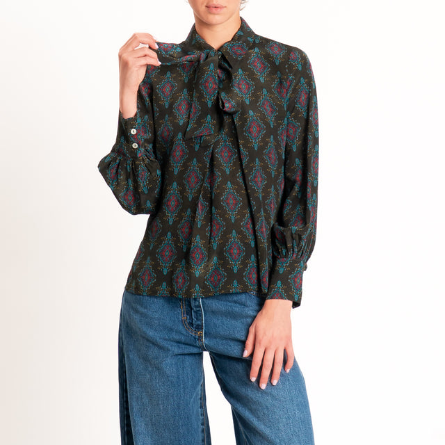 Wu'side-Camicia fantasia paisley con fiocco - militare/india