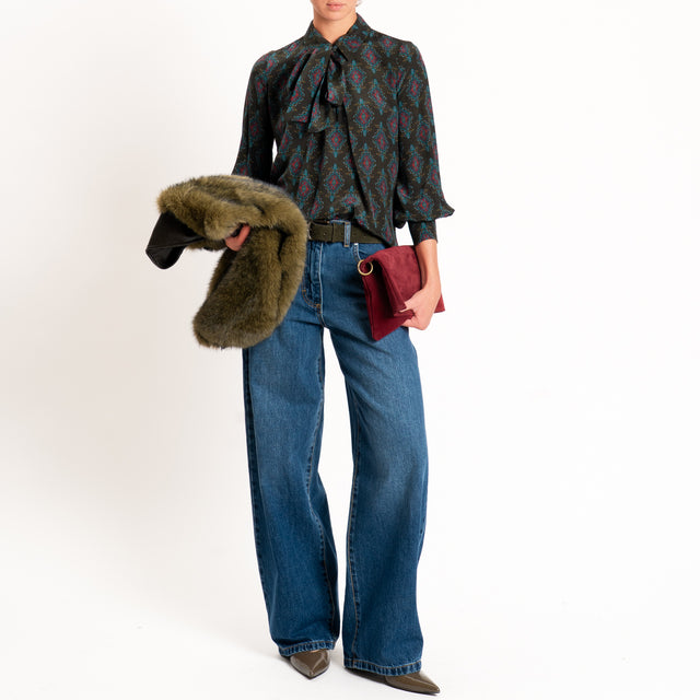 Wu'side-Camicia fantasia paisley con fiocco - militare/india