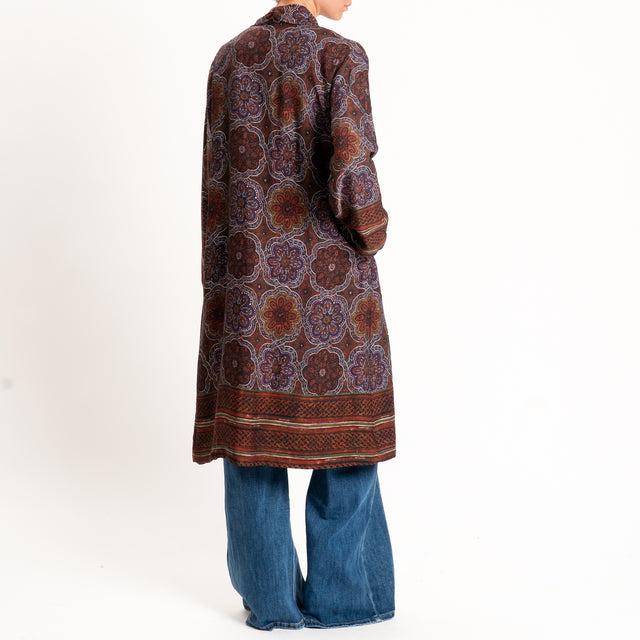 Wu'side-Kimono lungo fantasia arabesque - marrone/blu/militare
