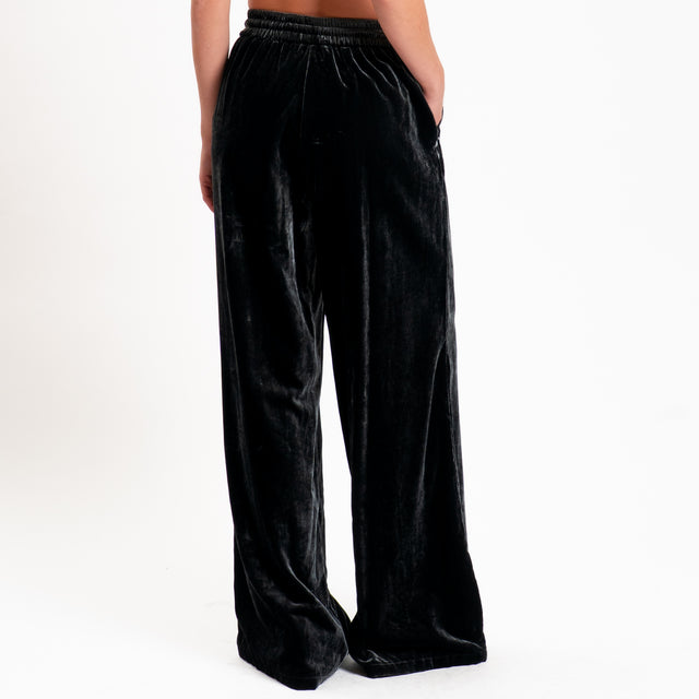 Wu'side-Pantalone velluto ciniglia con elastico - piombo
