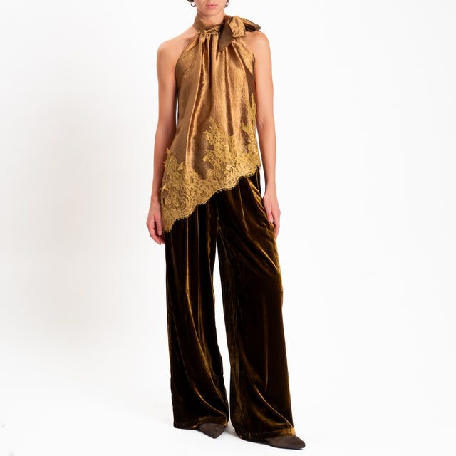 Wu'side-Pantalone velluto ciniglia con elastico - tabacco