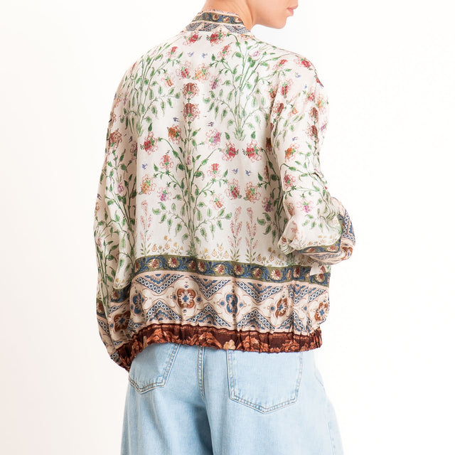 Wu'side-Kimono bomber fantasia floreale con tasche - burro/verde