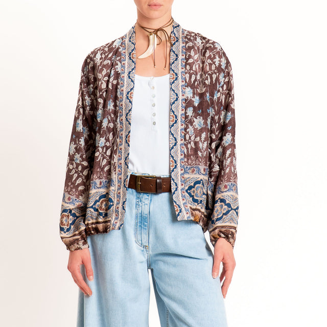 Wu'side-Kimono bomber fantasia floreale con tasche - choco/blu