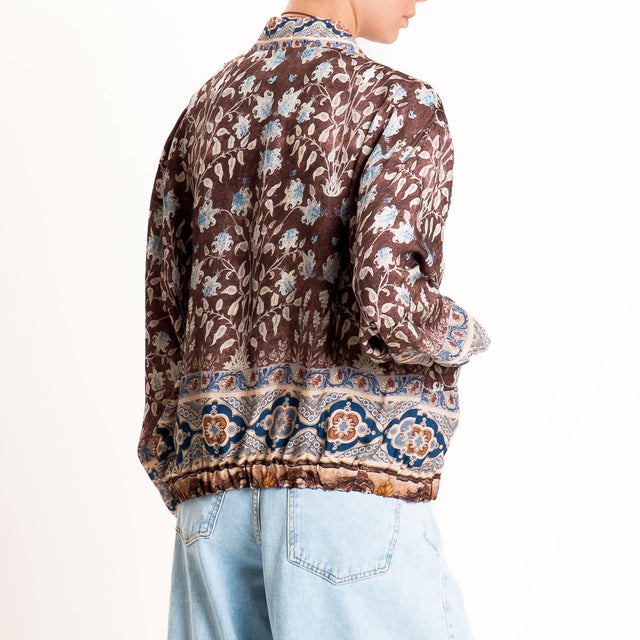 Wu'side-Kimono bomber fantasia floreale con tasche - choco/blu