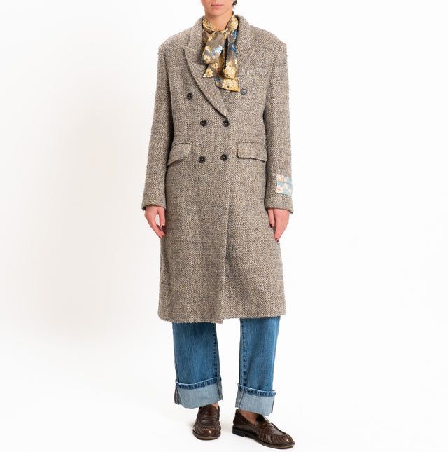 Wu'side-Wool/alpaca herringbone double-breasted coat - grey/beige