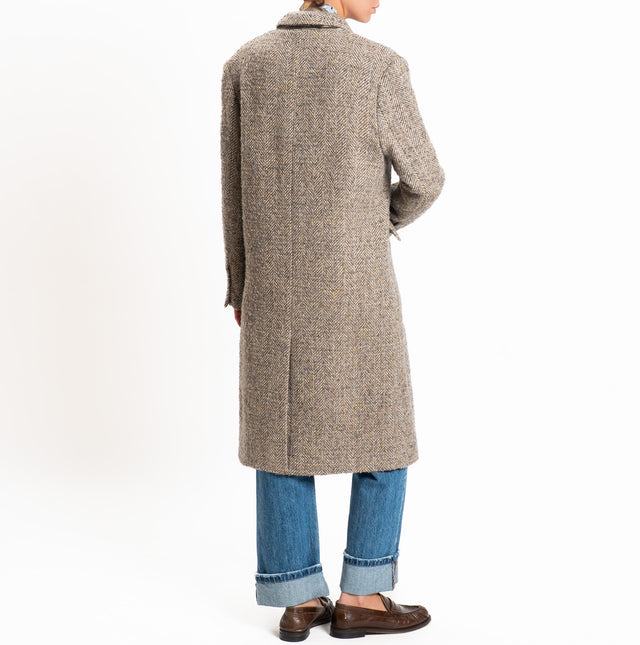 Wu'side-Wool/alpaca herringbone double-breasted coat - grey/beige