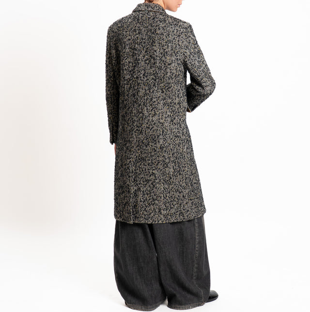 Wu'side-Cappotto doppiopetto spigato lana/alpaca - nero/avorio