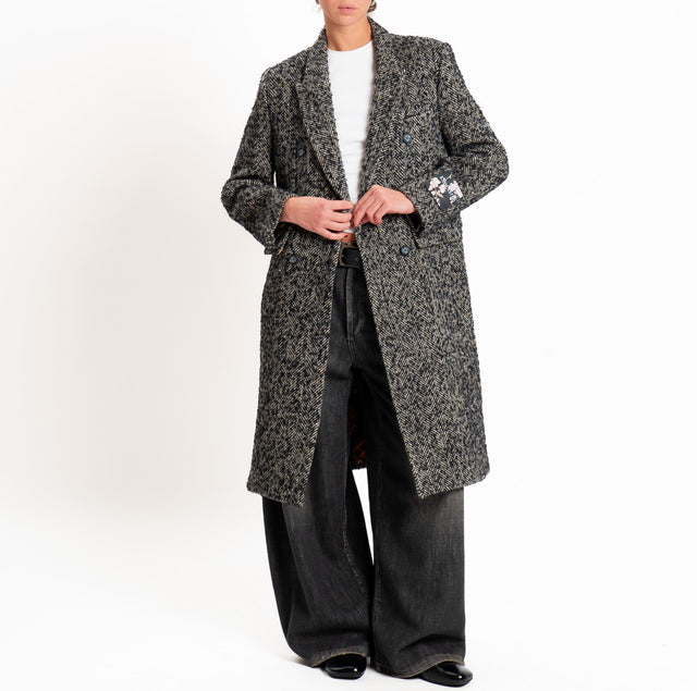 Wu'side-Cappotto doppiopetto spigato lana/alpaca - nero/avorio