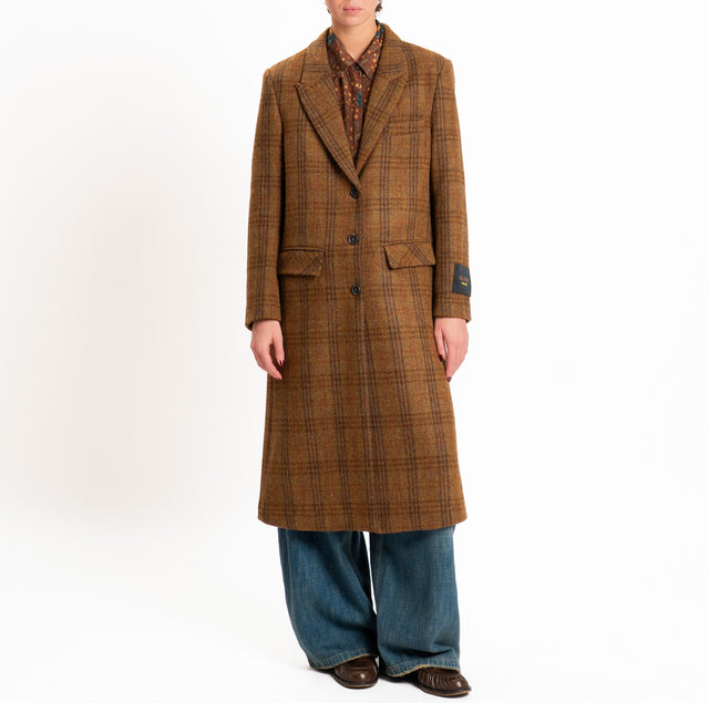 Wu'side-Cappotto spacco dietro 100% lana - check tabacco/moro