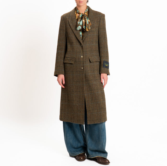Wu'side-Cappotto spacco dietro 100% lana - check verde/moro