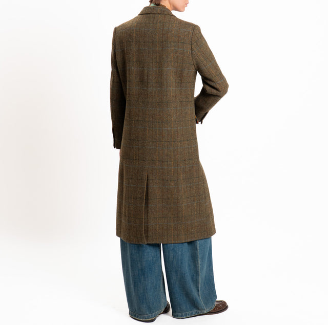 Wu'side-Cappotto spacco dietro 100% lana - check verde/moro