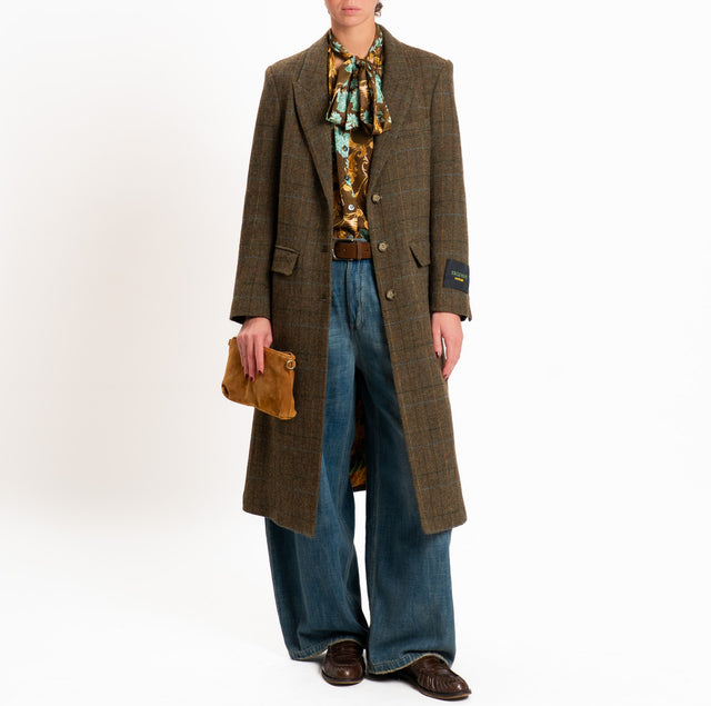 Wu'side-Cappotto spacco dietro 100% lana - check verde/moro