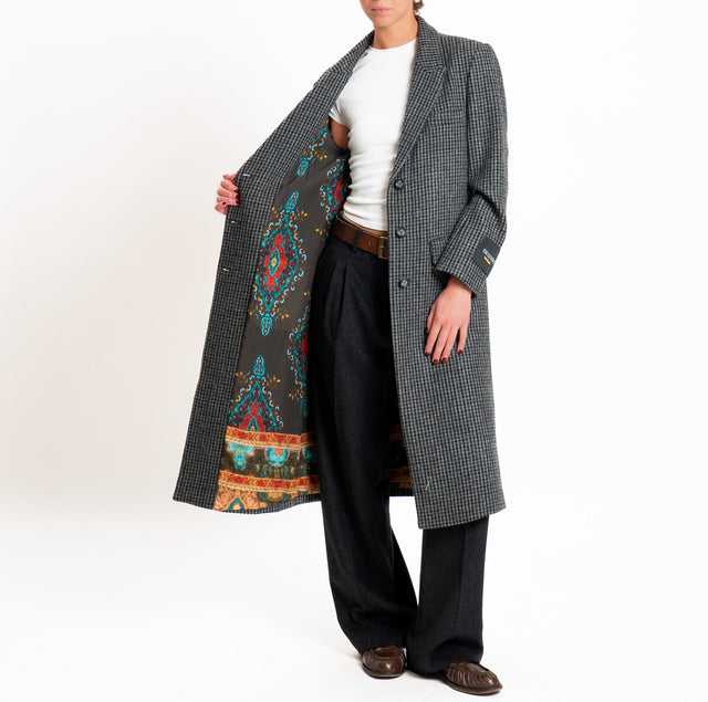 Wu'side-Cappotto spacco dietro 100% lana - pied de poule grigio/nero