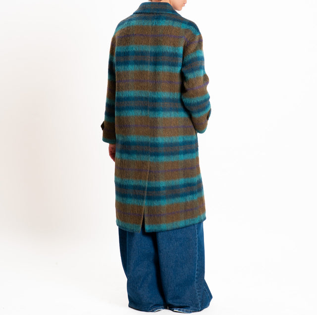 Wu'side-Cappotto DOUBLE FACE lana/alpaca - oliva/turchese