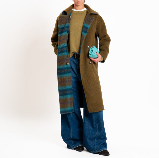 Wu'side-Cappotto DOUBLE FACE lana/alpaca - oliva/turchese