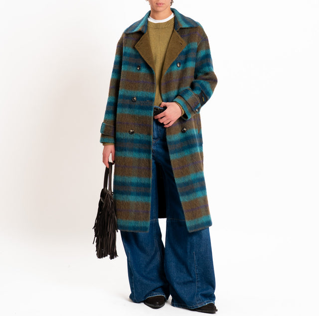 Wu'side-Cappotto DOUBLE FACE lana/alpaca - oliva/turchese