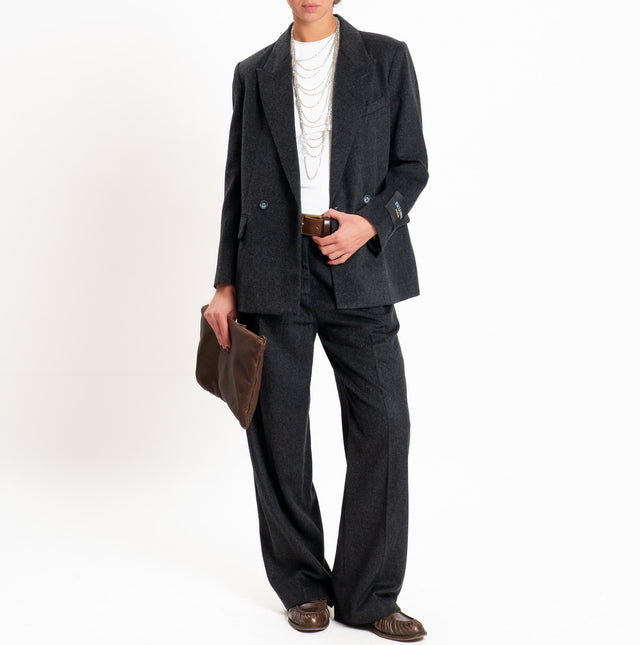 Wu'side-Pantalone con pinces lana/cashmere - nero