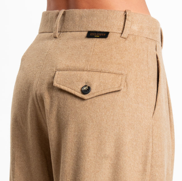 Wu'side-Pantalone con pinces lana/cashmere - camel