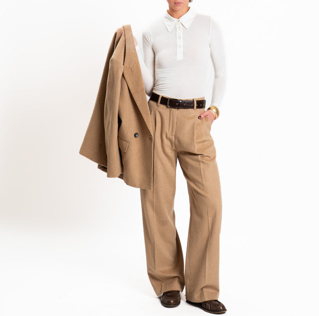 Wu'side-Pantalone con pinces lana/cashmere - camel