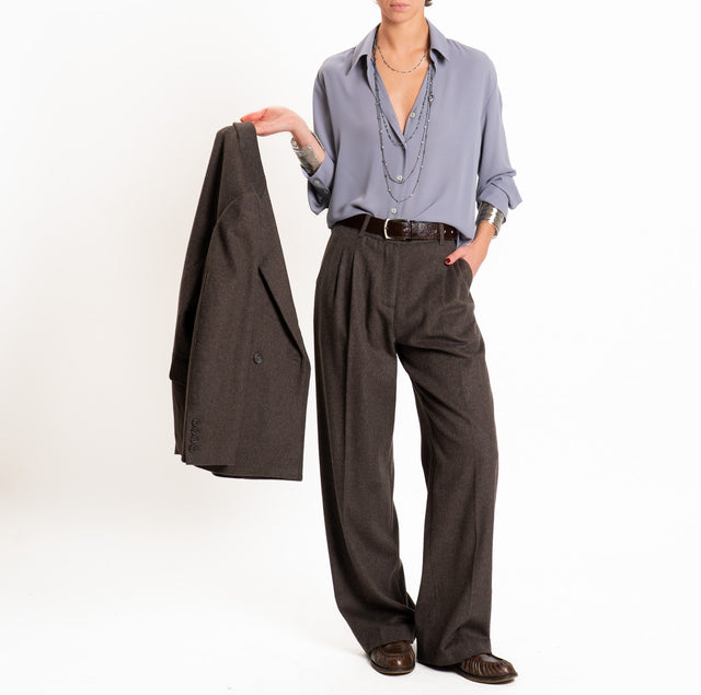Wu'side-Pantalone con pinces lana/cashmere - moro
