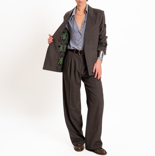Wu'side-Pantalone con pinces lana/cashmere - moro