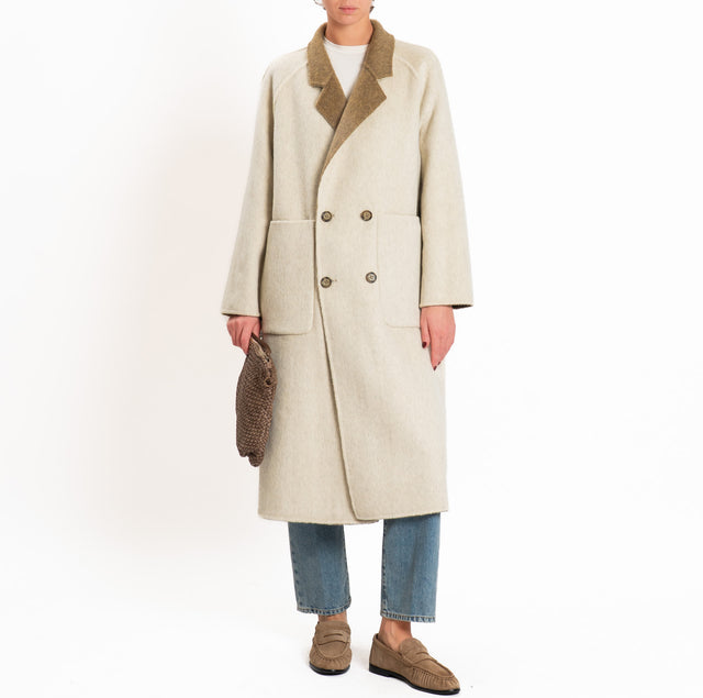Wu'side-Cappotto lungo DOUBLE FACE 100% lana - beige/avorio