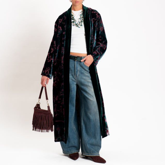Wu'side-Kimono lungo devoré - bordeaux/verde