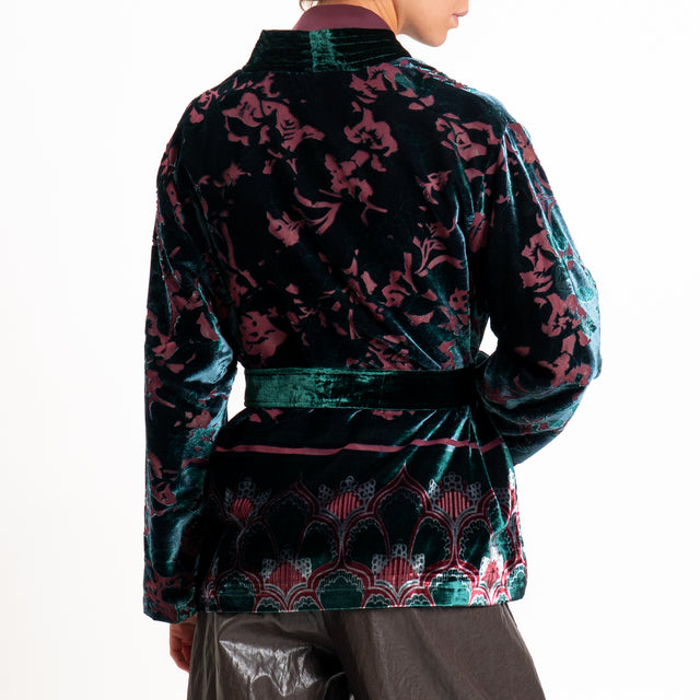 Wu'side-Kimono corto devoré - bordeaux/verde