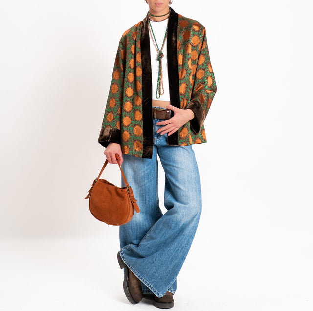 Wu'side-Kimono corto damascato misto seta - moro/ruggine