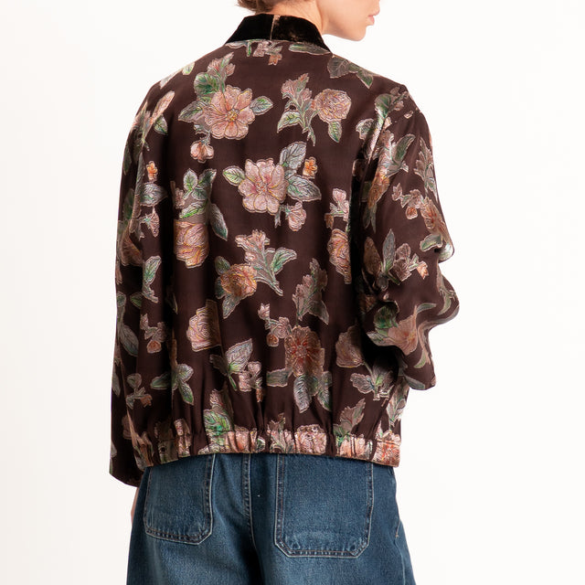 Wu'side-Kimono corto damascato misto seta - bordeaux/rosa