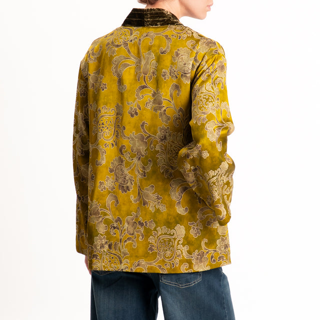 Wu'side-Kimono corto damascato misto lana - senape/moro