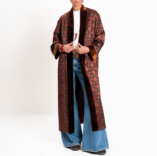 Wu'side-Long damask silk-blend kimono - burgundy/dark brown