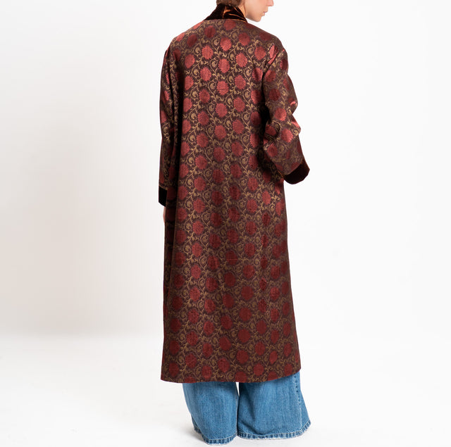 Wu'side-Long damask silk-blend kimono - burgundy/dark brown