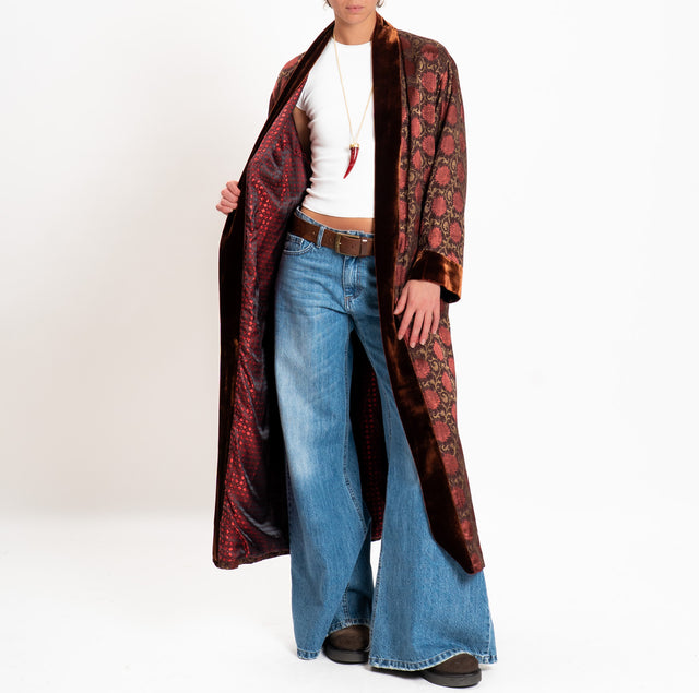 Wu'side-Long damask silk-blend kimono - burgundy/dark brown