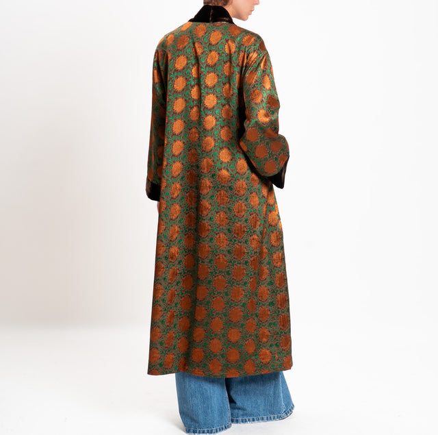 Wu'side-Kimono lungo damascato misto seta - moro/ruggine