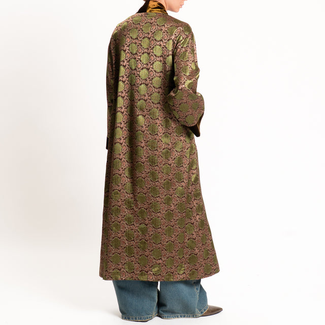 Wu'side-Kimono lungo damascato misto seta - moro/rosa