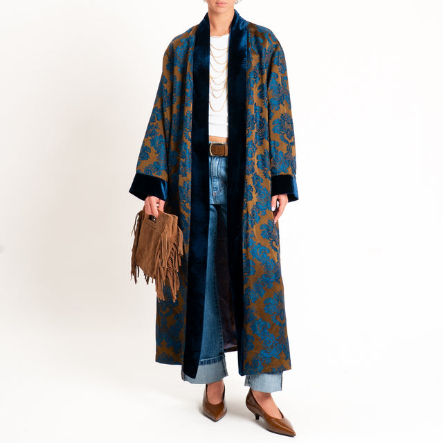 Wu'side-Kimono lungo damascato - moro/blu