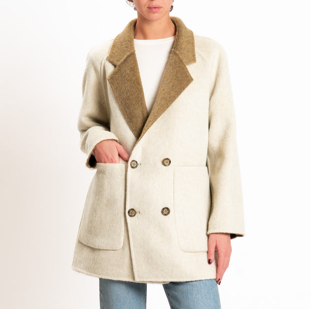 Wu'side-Cappotto DOUBLE FACE 100% lana - beige/avorio