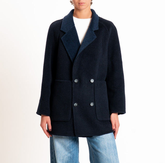 Wu'side-Cappotto DOUBLE FACE 100% lana - blu/blu