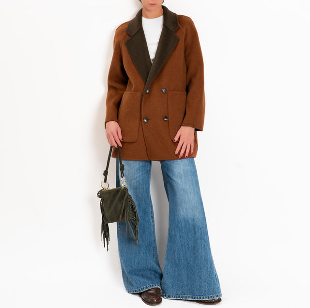Wu'side-Cappotto DOUBLE FACE 100% lana - militare/coccio