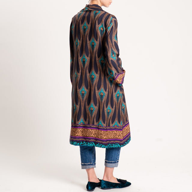 Wu'side-Kimono fantasia con tasche - nero/cuoio/turchese