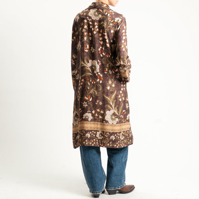 Wu'side-Kimono fantasia con tasche - floreale moro/coccio/sand